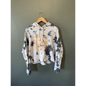 Free People Womens Tie Dye Graphic Pullover Hooded Cropped Sweatshirt Size XS
